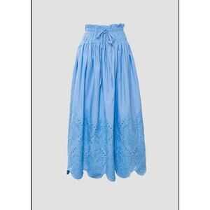 Eyelet Scallop Hem Midi Skirt